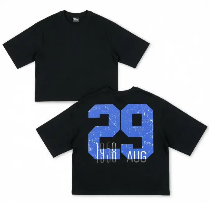 Summer Cool Short Sleeve T-Shirt Soft 100% Cotton Two Sides Print Back Large Distressed Blue Block Number Retro Date Slogan Vintage Sporty Front Graphic Women Oversized Unisex Tee