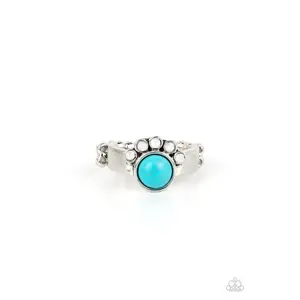 Havasu Haven - Blue Turquoise Stone Opalescent Rhinestone Silver Ring - Paparazzi