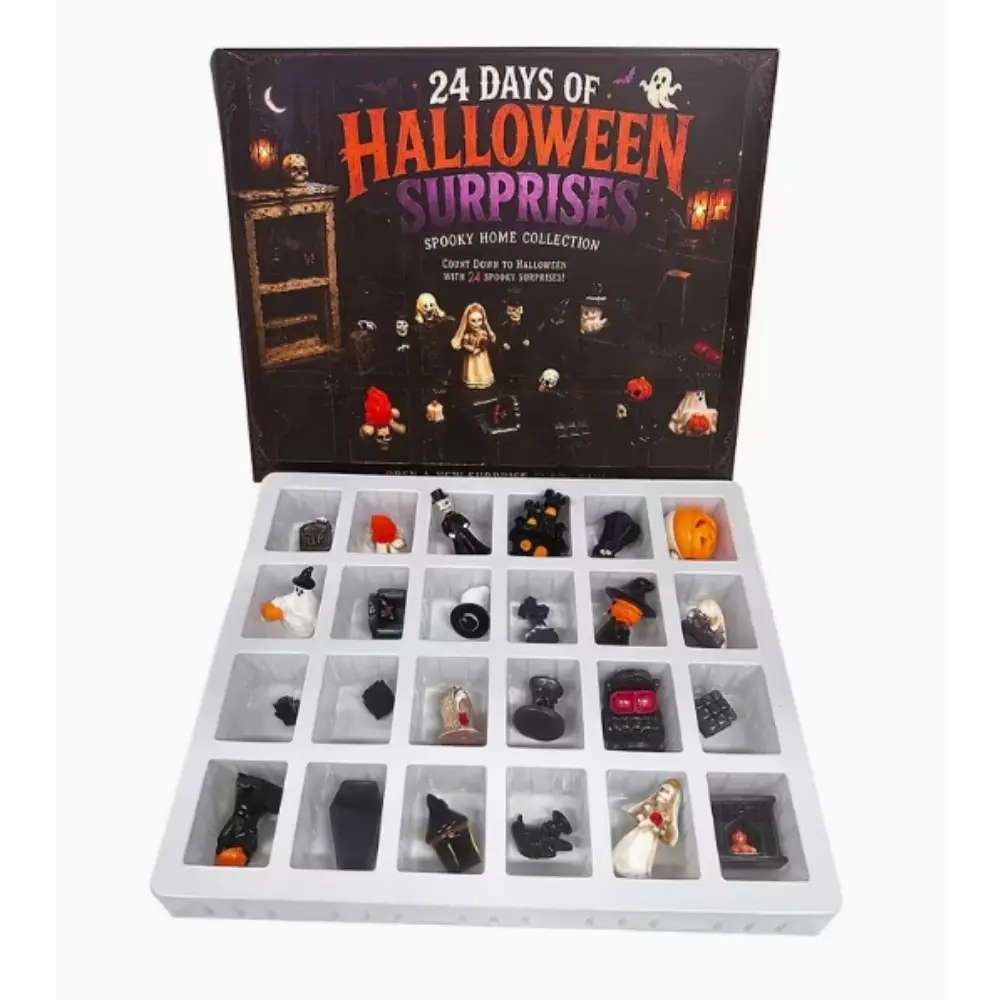 24 Days Gothic Mini Advent Calendar with Figurines - Resin Miniature Ornament Suitable for Halloween Decorations, 24-Day Countdown Calendar Gift Set for, Shelf & Tabletop Display, Spooky Collectible