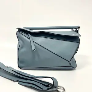 Pre-owned Loewe Calfskin Small Puzzle Bag Stone Blue |N21778338