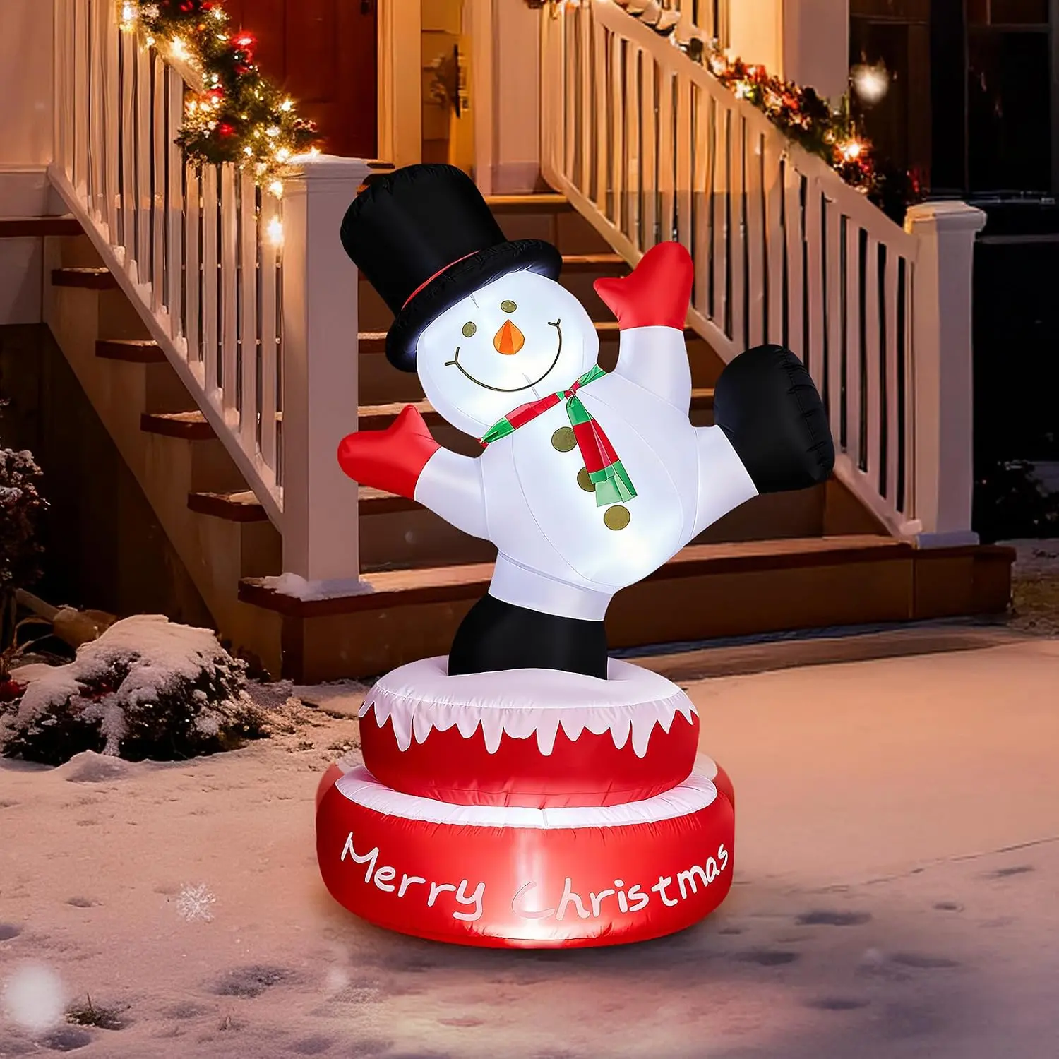 4.8FT Lighted Christmas Inflatable Decoration, Large Rotating Snowman with Motor, Funny Blow Up Yard Decorations with Built-in LED Lights for Holiday Party Front Yard Lawn Garden Decor