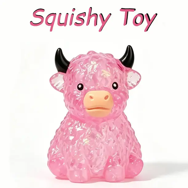 Highland Cow Squishy Toy - Mini Cute Slow Rising Animal Decompression Squeeze Toy for Adults, Sensory Fidget Stress Ball for Anxiety Relief, Easter Basket Stuffer Gift for Cow Lovers