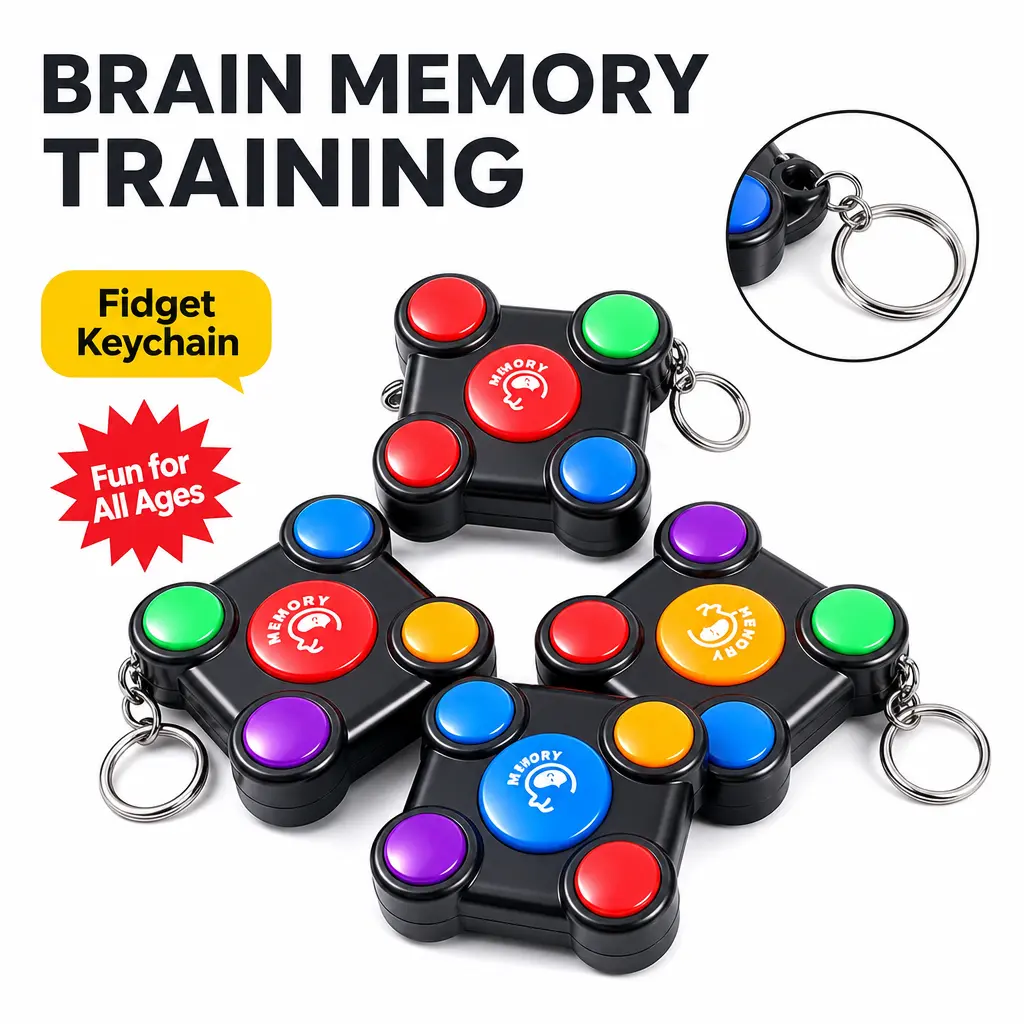 Light-Up Memory Challenge Fidget Keychain Toy - Handheld Brain Training Game, Boost Memory & Reaction Speed, Portable Travel Educational Toy, Ideal Birthday Christmas Gift for Kids Ages 3+