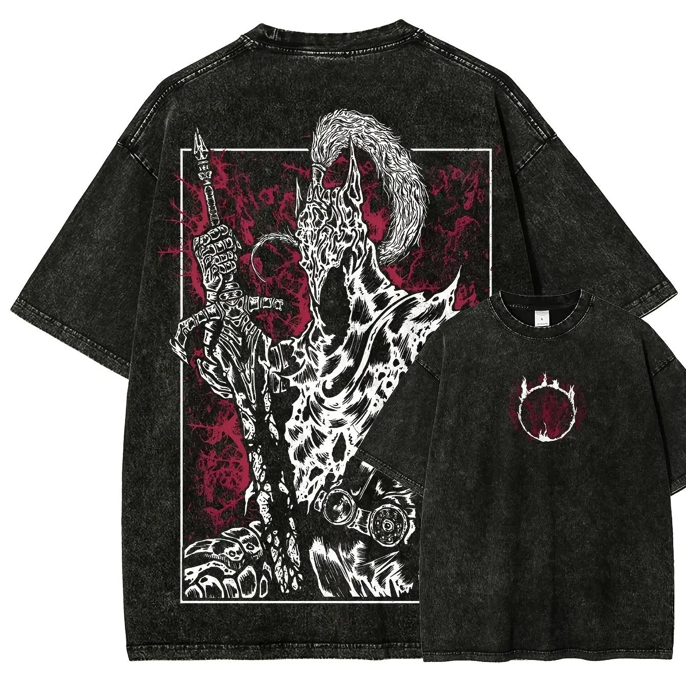 Vintage Dark Souls Graphic T-Shirt, Distressed Round Neck Soft Cotton Tops, Unisex Fitted Menswear, Casual Clothes for Year-Round Wear, Tshirt