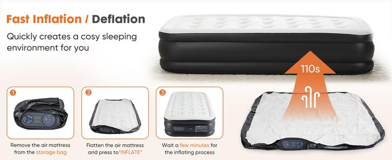 Sweet Furniture S - Air Mattress with Built-in Pump, Double Height, Adjustable, Non-Slip Bottom Design, Portable for Home or Camping