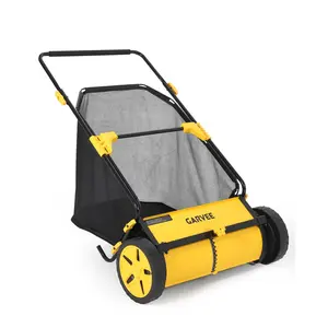 Push Lawn Sweeper, Manual Grass and Leaf Collector, Heavy-Duty Collection Bag, 10-Position Height Adjustable, Wheel-Driven Yard Sweeper for Lawn, Driveway, Sidewalk