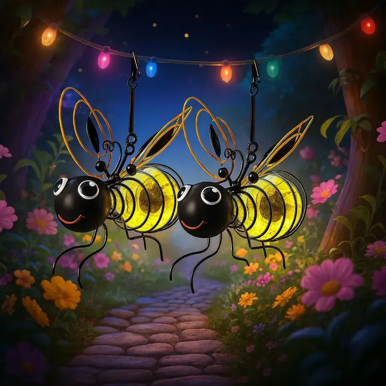 Deals for You Days】1-2 Pack Outdoor Hanging Solar Bee Light, Waterproof Metal Bee Garden Decor with Hook & Switch, Hangable Solar Lantern Decorative Ornament Gift for Patio, Lawn, Backyard, Garden Decoration