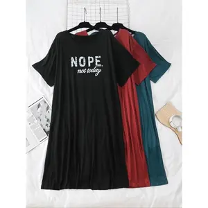 ��Plus Size�� Letter Print Round Neck Nightdress, Casual Short Sleeve Nightgown for Women, Women's Sleepwear for All Seasons