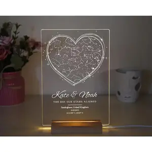 Personalized Heart Star Map LED Night Light: Custom Constellation Plaque