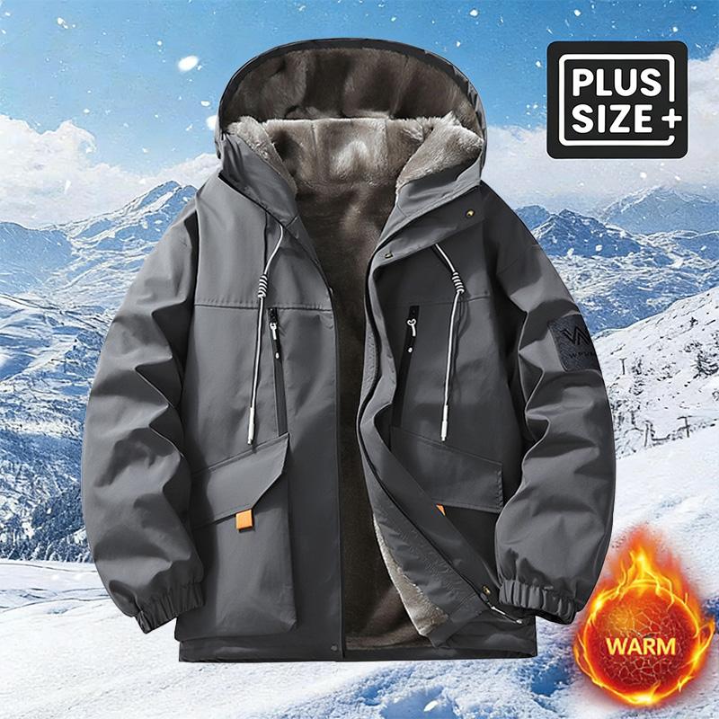 Men's Winter Fleece Outdoor Hoodie - A thick, warm jacket with an adjustable drawstring hood and zip-up front; the fleece lining provides a wind-proof construction, ideal for outdoor hiking, jogging, fishing, gym workouts or everyday casual wear.