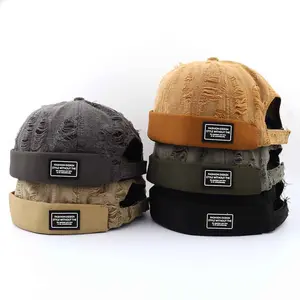 New distressed beanie cap for men and women, vintage streetwear docker cap, dome cap, melon brimless cap—soft, comfortable hip-hop cap
