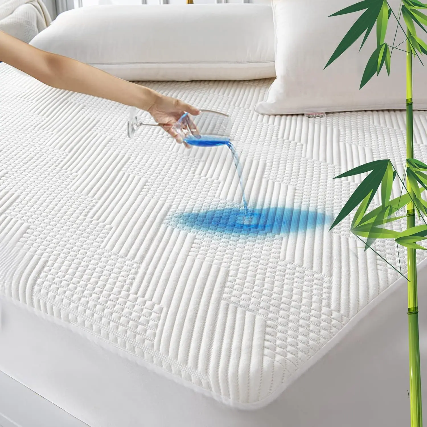 Full  Mattress Protector Rayon  - 3D Air Fiber Cooling Mattress Cover Breathable Ultra Soft, Mattress Pad Noiseless Fits up to 19'' Deep Pocket Washable