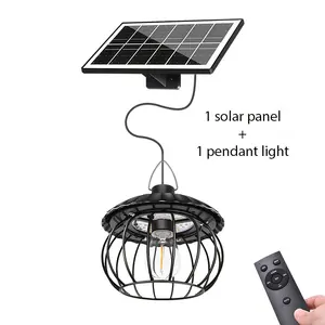 Automatic Detection Simplified Chinese 1-piece Waterproof Solar Pendant Light, Outdoor Wrought Iron Solar Lamp with Remote Control Decorative Pendant Light, Retro-style Solar Light, Warehouse Lighting Lamp, Indoor Decorative Lamp, Camping Outdoor Light, S