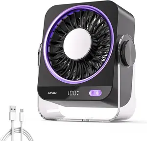 Small Portable Desk Fan Rechargeable USB Cooling Fan, 199 Speeds Digital Display Quiet Turbo Airflow Fan, 180° Tilt Personal Desktop Fan for Bedroom Office Travel Camping Cruise RV, Low Noise Dual Adjustment Modes Table Fan
