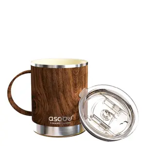 asobu Ultimate Stainless Steel Ceramic Inner Coating Coffee Mug with Double Walled Copper Lining Insulation, 12 Ounces -(Wood)