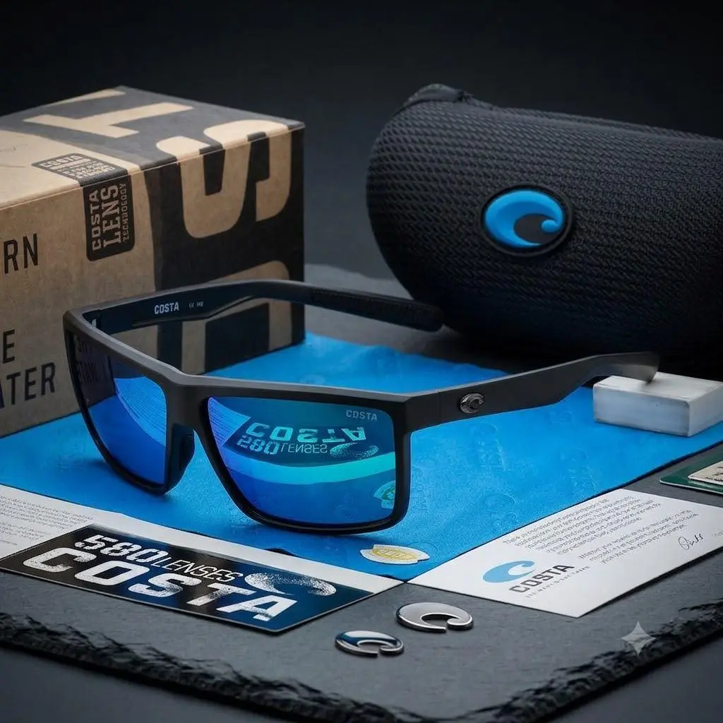 Full Box Costa Del Mar Rinconcito Costa 580G Men’s Polarized Sunglasses Black Frame Blue Mirror Lens UV400 Fishing Driving Outdoor Sport Glasses with Case Box