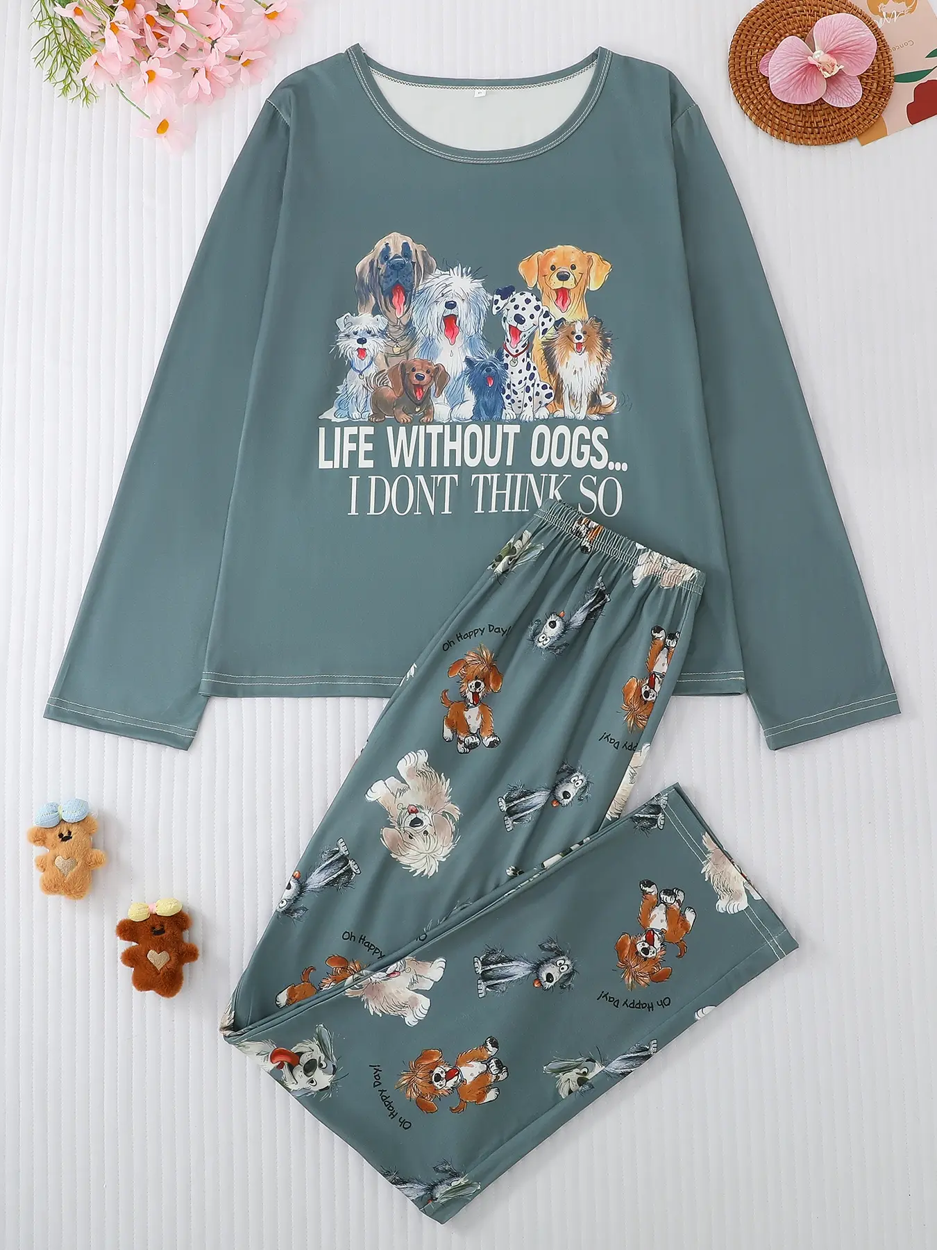 Women's 2-Piece Pajama Set, Pjs, Casual Round Neck Long Sleeve Top & Elastic Pants, Animal Print, Graphic, Fit, All-Season Comfortable Sleepwear, Loungewear, Fitted Homewear, Womenswear, Garments