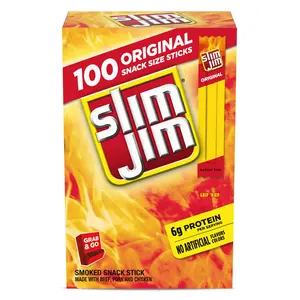 Slim Jim Smoked Meat Sticks, Original Flavor, 6g Protein Per Serving, Snack Size, 0.28 oz. (100 Count)