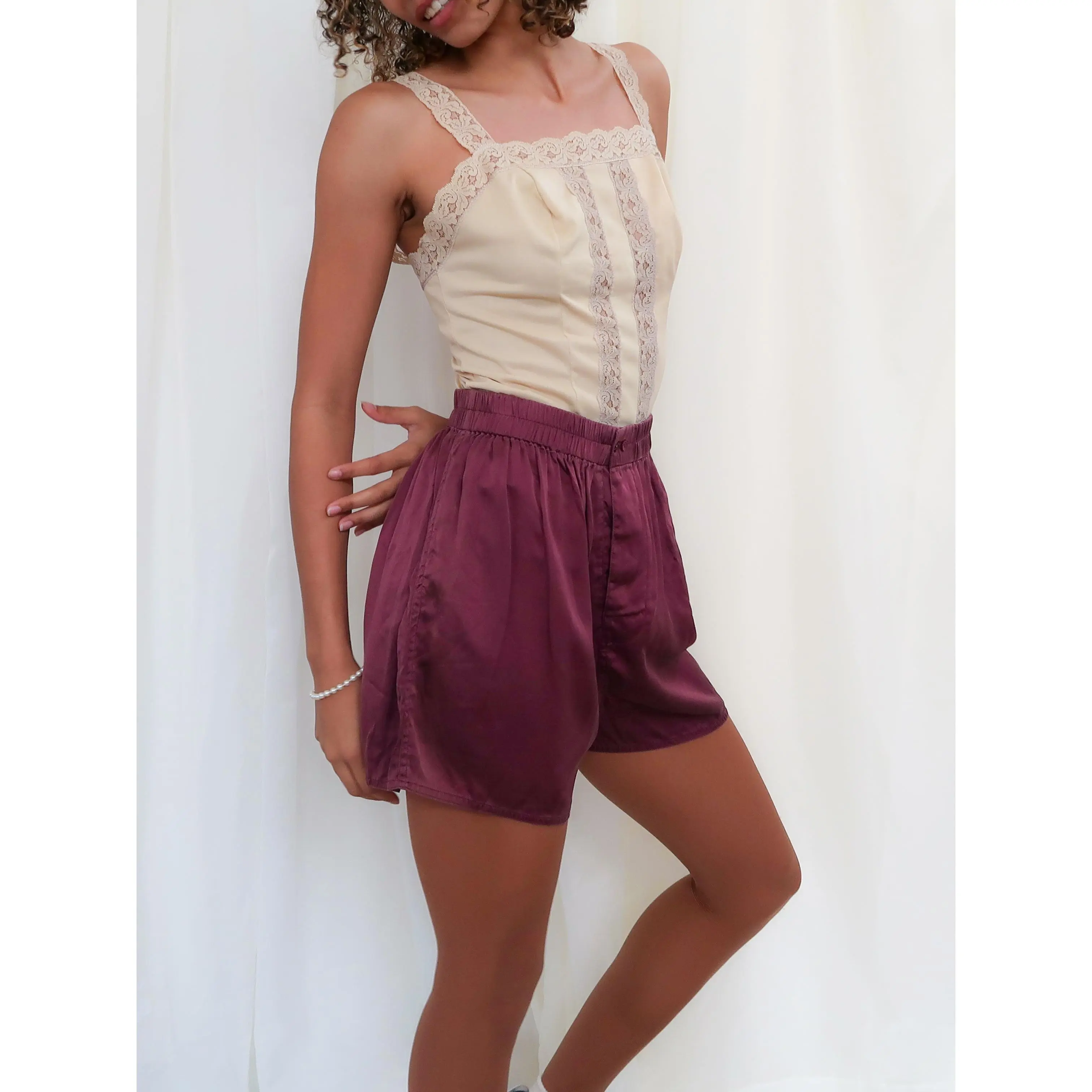 100% SILK VINTAGE '80s VS PURPLE SLEEP SHORTS - (SMALL)