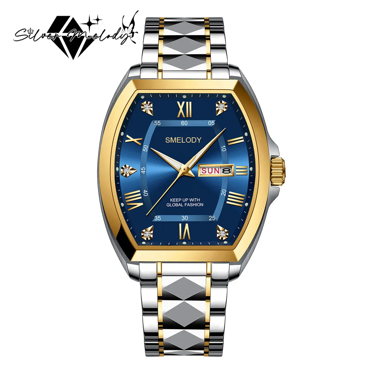 Men's Retro Iced Out Business Watch with Stainless Steel Bracelet, Luminous Quartz Movement and Calendar Display, Analog, Black And Silver Tone Wrist Watches