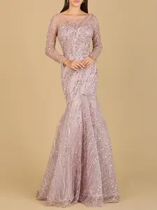 Long Sleeve Mermaid Beaded Gown