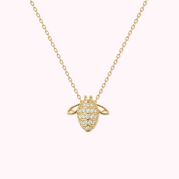 14K Solid Gold Bee Necklace