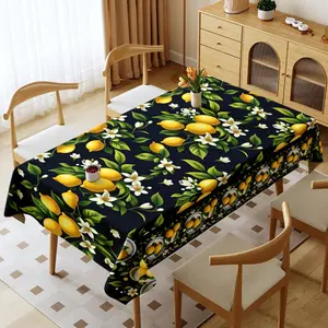 1 Piece Polyester Tablecloth, Rectangular Thickened Easy - Clean Table Cover, Multiple Specifications Available|Multi - Color, Waterproof & Oil - Resistant, for Home & Outdoor Use, Dining Room Style with Lemon Pattern