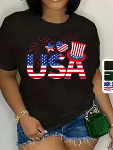 Printed T-shirt, Short Sleeve V-neck Casual Top, Summer and Spring, Women's Clothing