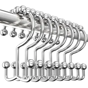 Double Glide Shower Shower Curtain Hooks, Double Sided Rings, Rust Proof Shower Curtain Hooks, Nickel