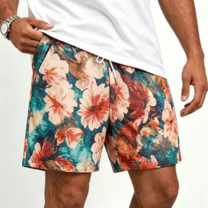 Men's Floral Print Drawstring Waist Shorts, Regular Fit Bohemian Casual Pocket Shorts for Summer, Men's Bottoms for Beach Vacation，For the desired model effect, please order one size larger.