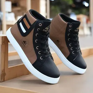 Men's High-Top Skateboarding Shoes, Fashion Street Style, Solid Color, Lace-Up Closure, PU Upper, Fabric Lining, PVC Sole, Cloth Insole, Round Toe, For Spring/Fall, All-Season Casual Daily Wear Gift