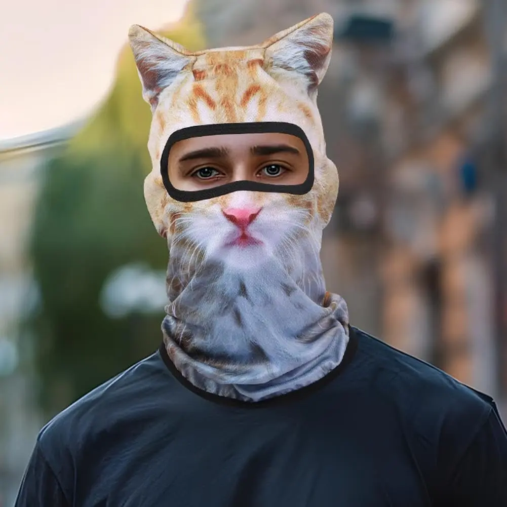 3D Cat Ski Mask Balaclava with Stand Ears, Breathable Animal Face Hood for Music Festivals Raves Skiing Snowboarding, Outdoor Sports Halloween Cover