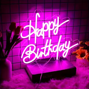 Happy birthday letter shaped LED neon sign, suitable for bedroom, children's room, wedding engagement, holiday celebration, holiday atmosphere, and birthday party wall decoration USB powered, easy to install