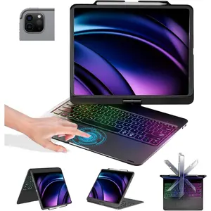 Keyboard Case for iPad Air 13 inch M3/M2, iPad Pro 13 M5/M4, iPad Pro 12.9 6th/5th/4th/3rd Gen - 360° Rotatable, Toupad, Backlit, Pencil Charging, Black