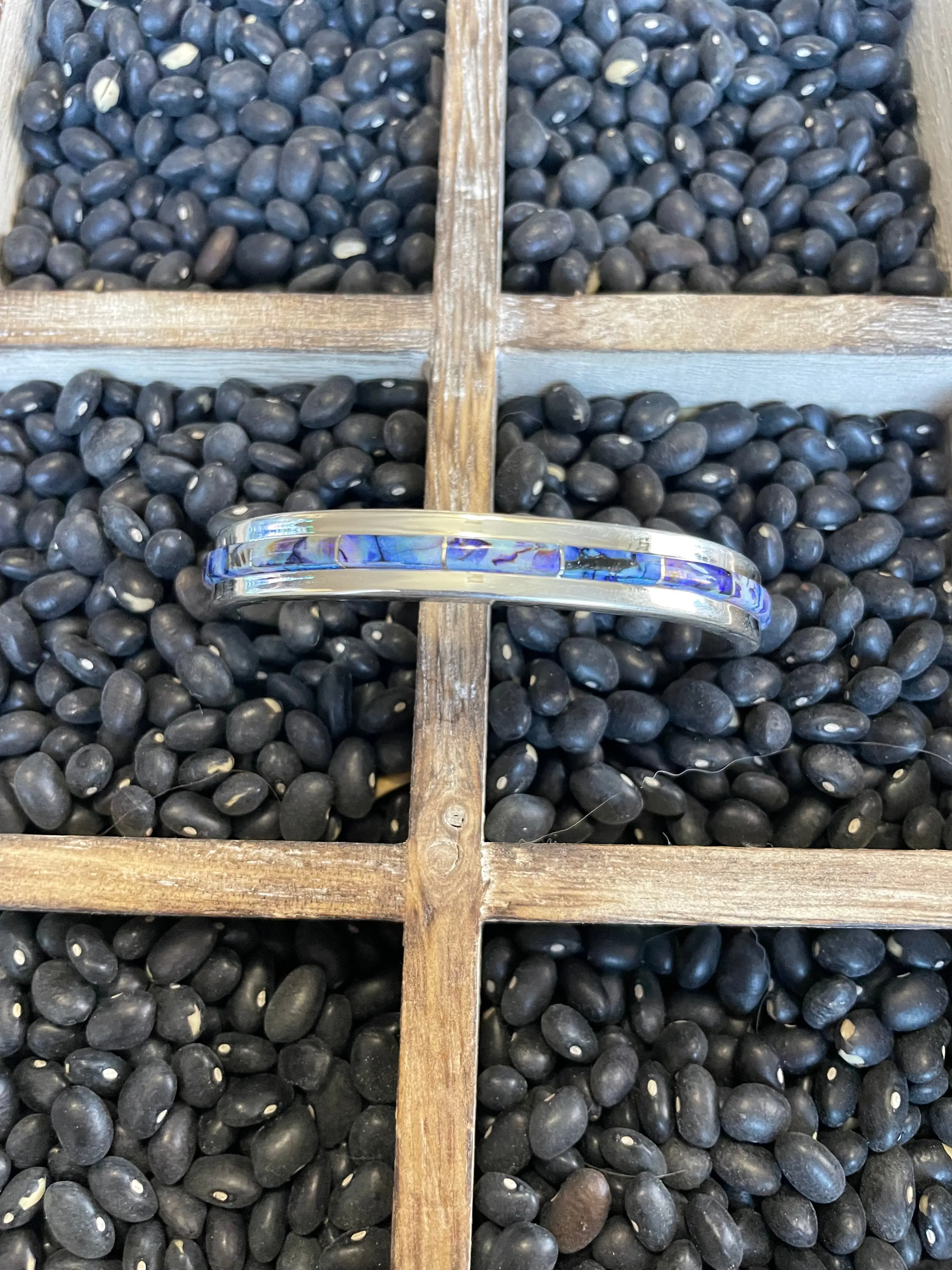 Handcrafted Handmade Sterling & Blue Opal Web Inlay Cuff Bracelet /