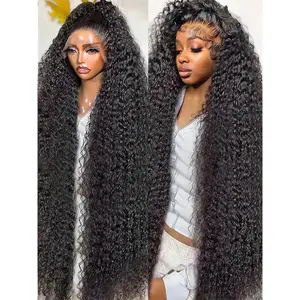 Transparent 250% Density Water Culry 360 Full Lace Frontal Wig Human Hair 40Inch Deep Wave 13x4 13x6 Hd Lace Front Wig For Women