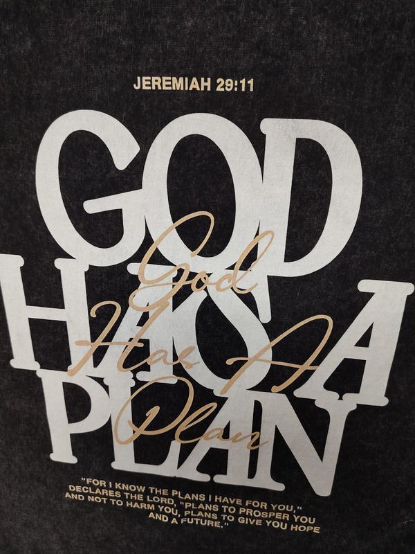 Retro Washed T-Shirt Double Sided Printed  'GOD HAS A PLAN'  Letter Print, Comfortable, Fashionable Street Style y2k,Vintage,Streetwear 230g Gradient Tee，