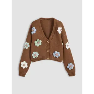 Cider [10 colors, size 0-26] V-neck Button Flower Cardigan