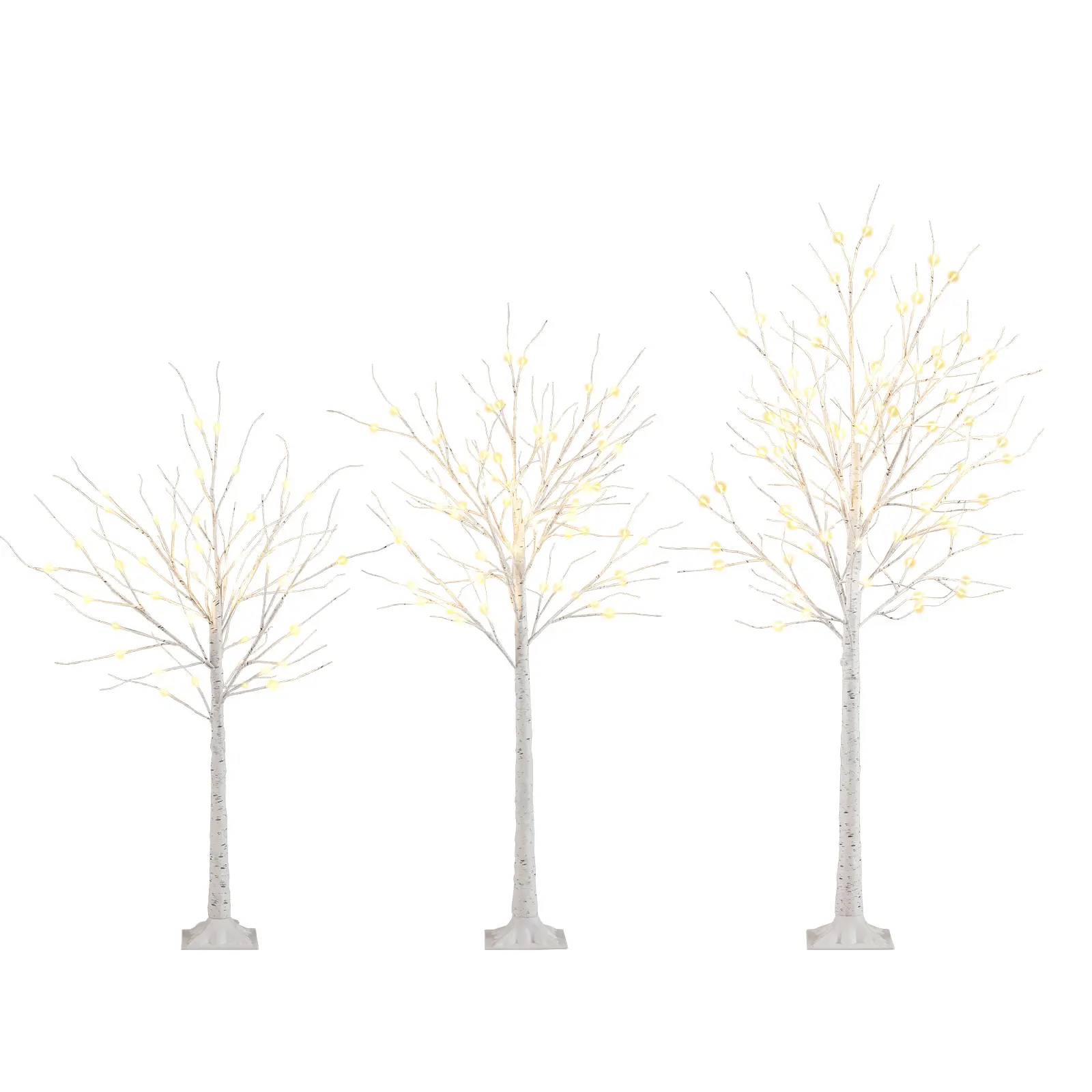 COSTWAY - Lighted Birch Tree Set of 3 with 4/5/6 FT Pre-Lit Artificial Christmas Tree for Holiday Party