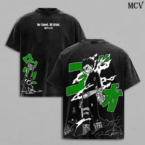 ToolHeaven Rock Lee Tee Washed / Hoodie – Naruto Anime Manga Vintage Washed Heavy Cotton Oversized T-Shirt & Hoodie, Double Printed Retro Unisex Streetwear Graphic Top, Taijutsu Fighter Edition, Loose Fit Multi-Color Anime Merch