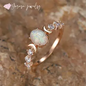 Moon and Star Ring Crescent Moon and Sun Synthetic Moonstone Ring Engagement Anniversary Birthday Gifts for Women