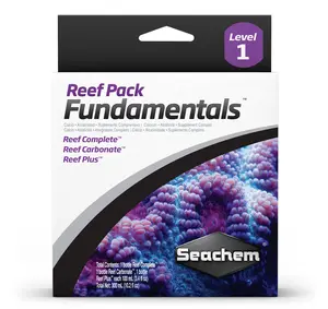Seachem Reef Pack Fundamentals (Levels 1-3) Includes Reef Complete, Reef Carbonate, & Reef Plus  Provides calcium, carbonate, trace components, vitamins, and amino acids Perfect introductory supplement pack for beginners to coral reef aquariums