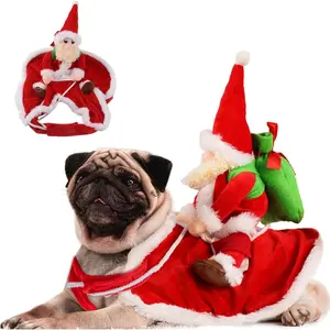 Santa Dog Costume Christmas Pet Clothes Santa Claus Riding Pet Cosplay Costumes Party Dressing up Dogs Cats Outfit for Small Medium Dogs winter dog clothes dog  clothes Set