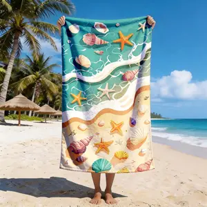 Ocean Shell Starfish Beach Towel, Quick-Dry Super Soft Polyester, Multi-Use Yoga Travel Swim Camping, Large Size, Best Gift