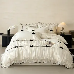 3-Piece Lace Trim Korean Style Bedding Set, Pink White Princess Design, Includes Duvet Cover & 2Pillowcases, Soft Skin-Friendly Fabric, Soft Bedding Sets