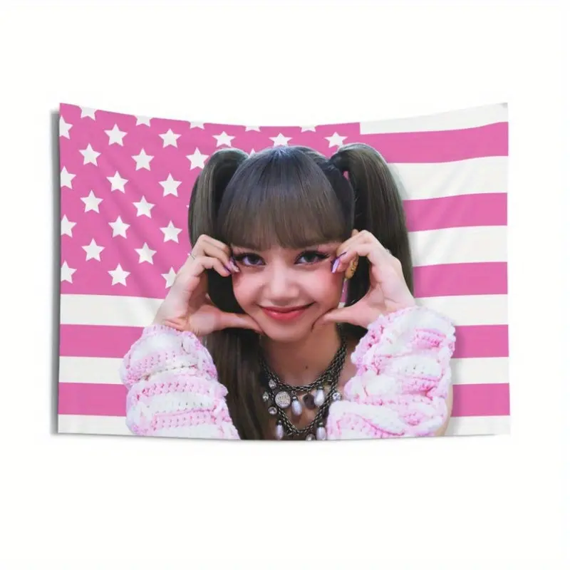 BP Lisa Pink American Flag Banner - BP Lisa Kpop Birthday Party Decorations, Tour 2025 Merch with Pastel Pink & Stars, Durable Polyester Banner for Concerts, fan events - Birthday Gift for Lisa (Kpop Idol) Fans, Fan Event Decor, Vibrant Colors, Longlastin