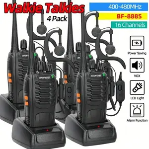 4Pack Walkie Talkies Baofeng BF-888S USB Wireless Copy Frequency 16 Channels, 400-480MHZ, Rechargeable Handheld Two Way Radios, Long Range Power Flashlight For Adults With Earpieces, Outdoor Equipment Supports Skiing Camping Hunting