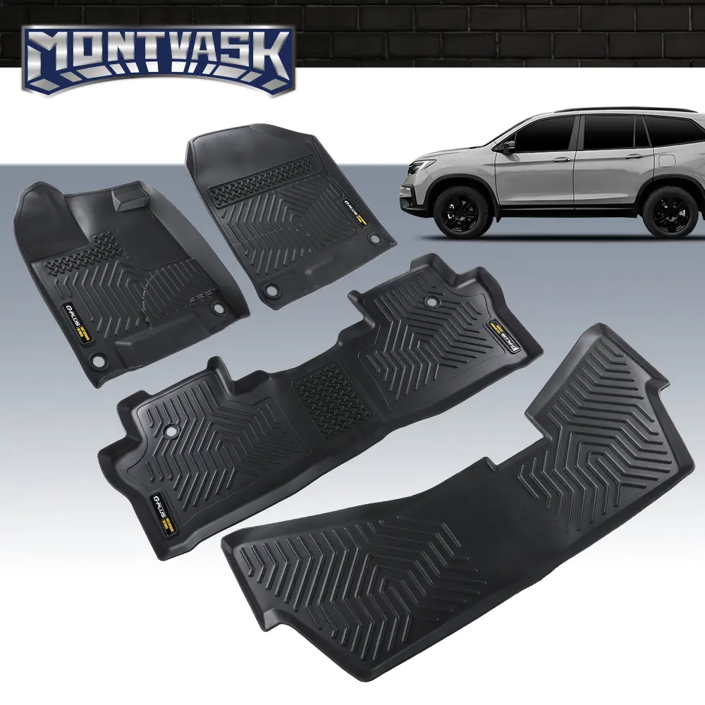CROSSDESIGN TPE All Weather Floor Mats  Waterproof Durable Anti-slip Floor Mats Protection Fit for 2016-2022 Honda Pilot Floor Mats Black 4PCS
