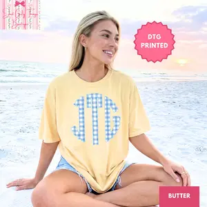 Blue Gingham Custom Monogram Shirt ~ (Leave First Name Initial, Last Name Initial, Middle Name Initial in Notes at Checkout), Custom Name Shirt, Personalized Name Shirt, Custom Monogram Shirt, Preppy Summer Shirt, Monogrammed Shirt, Gingham Shirt