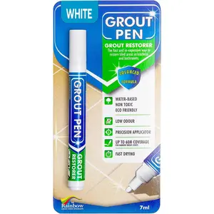 White Tile Paint Marker: Waterproof Grout Paint, Tile Grout Colorant and Sealer Pen - White, Narrow 5mm Tip (7mL)